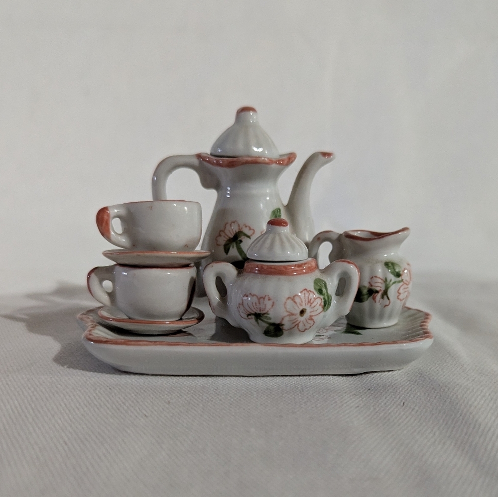 10 Piece Floral Porcelain Miniature Tea Set
